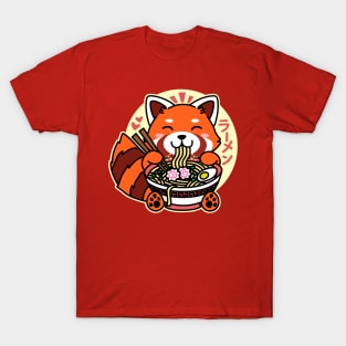 Red Panda Eating Ramen Cute Kawaii Noodles T-Shirt